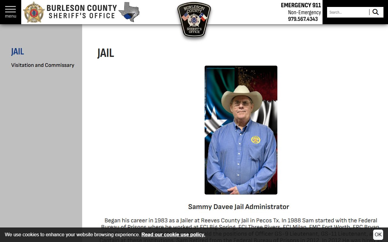 Burleson County Jail inmate lookup jail page
