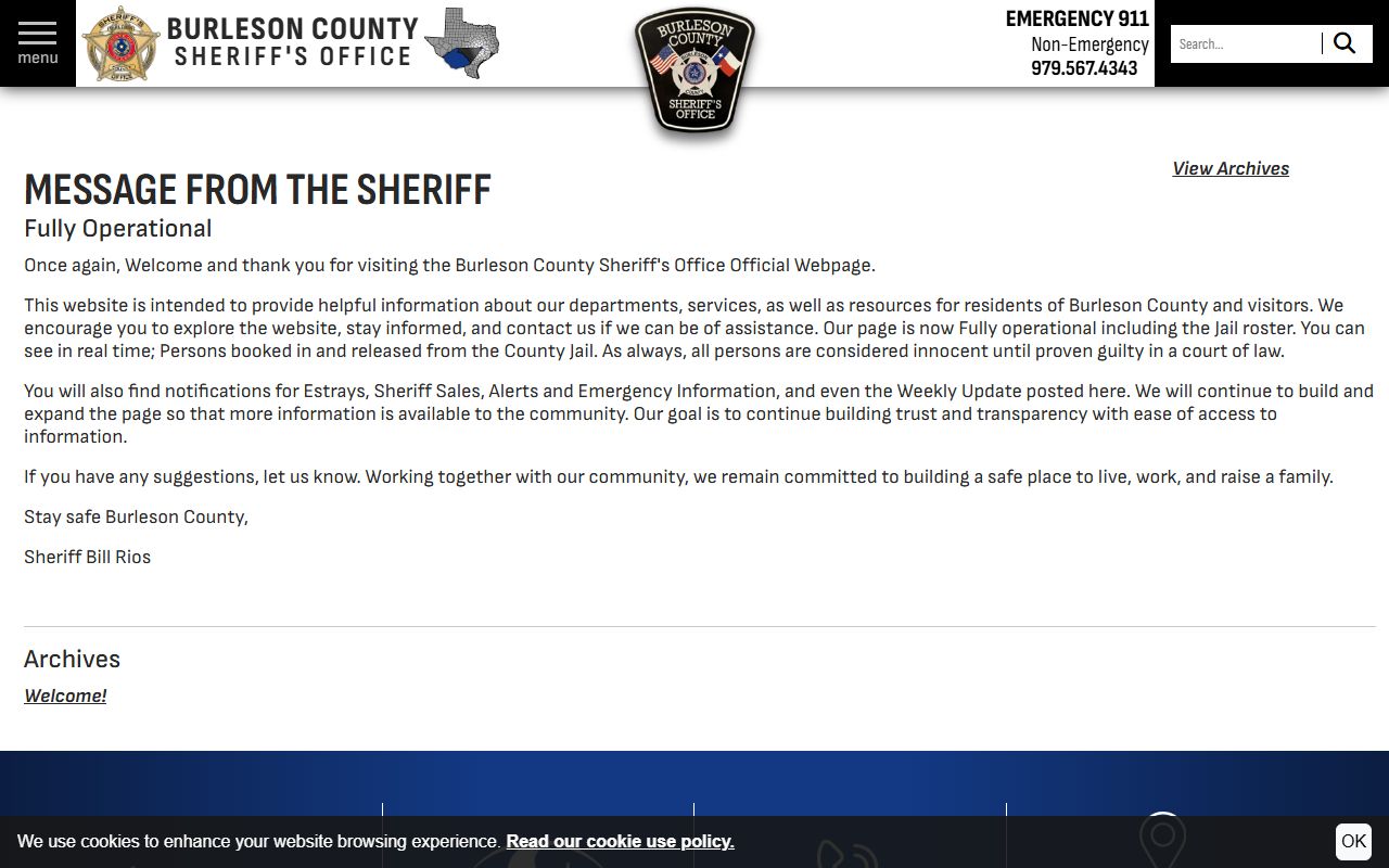 Burleson County inmate records sheriff roster message